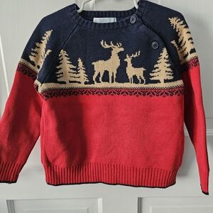 Janie and Jack Red and Navy Sweater with Deer Design